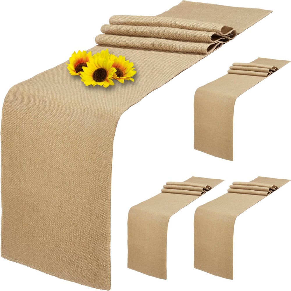 4 Pack 12 x 72 Inch Natural Burlap Table RunnersRustic Jute Table Runner and ...