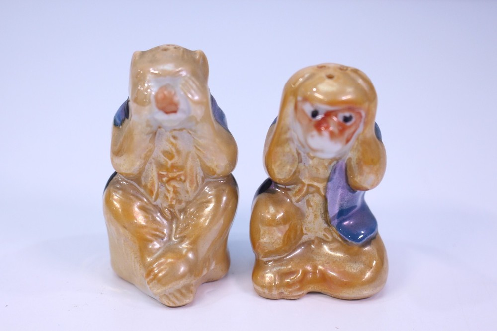 Salt & Pepper Shaker VTG Monkey MCM Set Bundle Hand Painted Japan Lustreware See