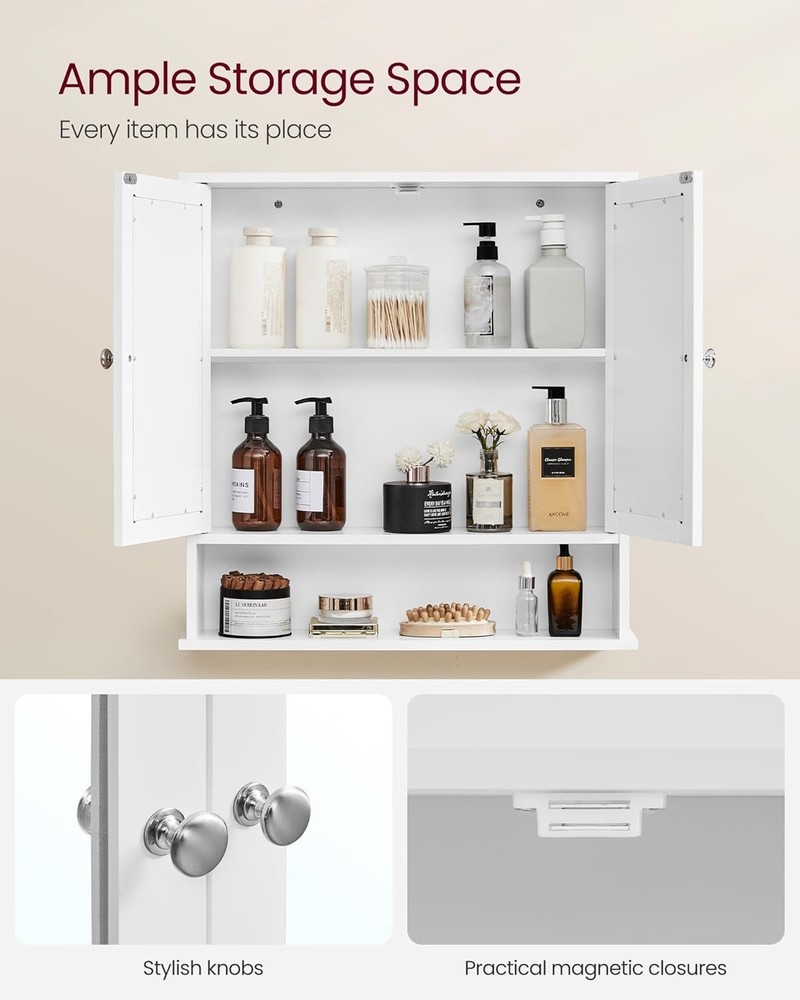 Bathroom Cabinet W/ Mirror Wall Cabinet W/ 2 Mirrored Doors Adjustable Shelf