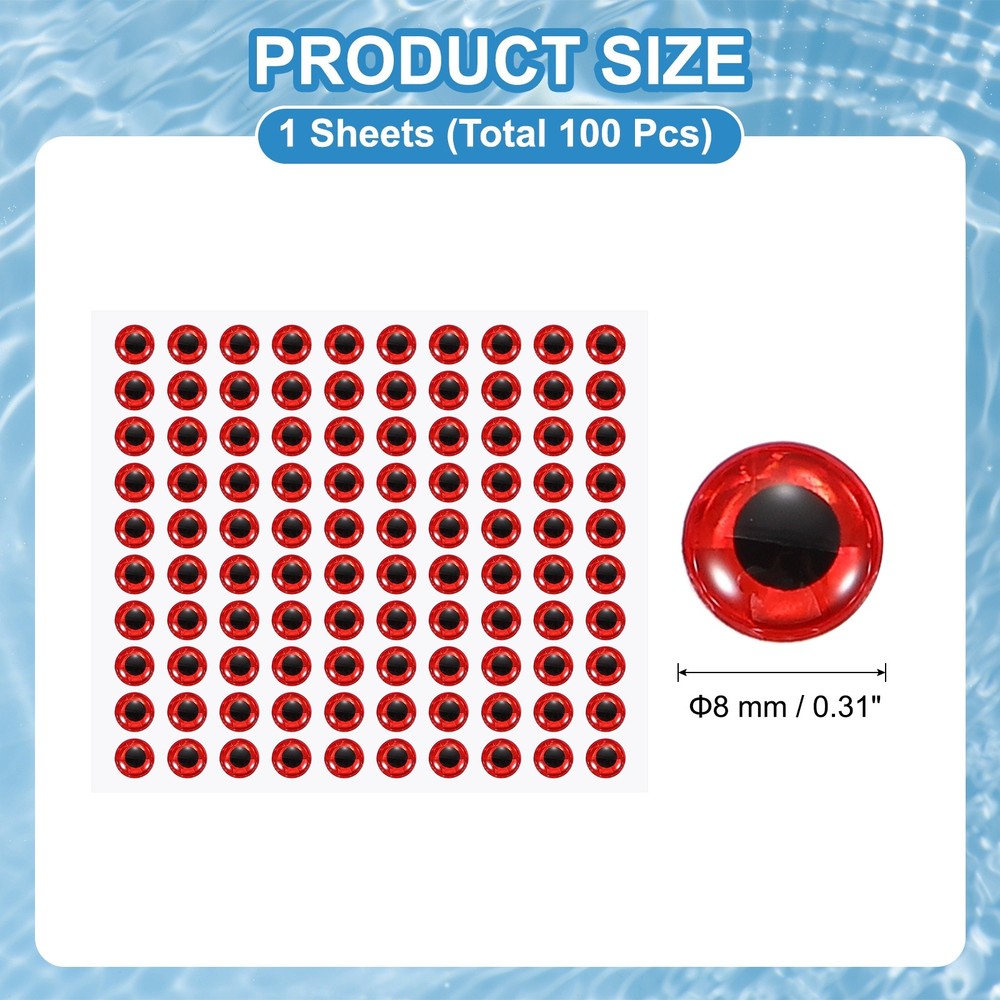 Fish Eyes for Lures Making, 3D Eyes Fly Tying Materials 8mm & 100 Pcs & Red