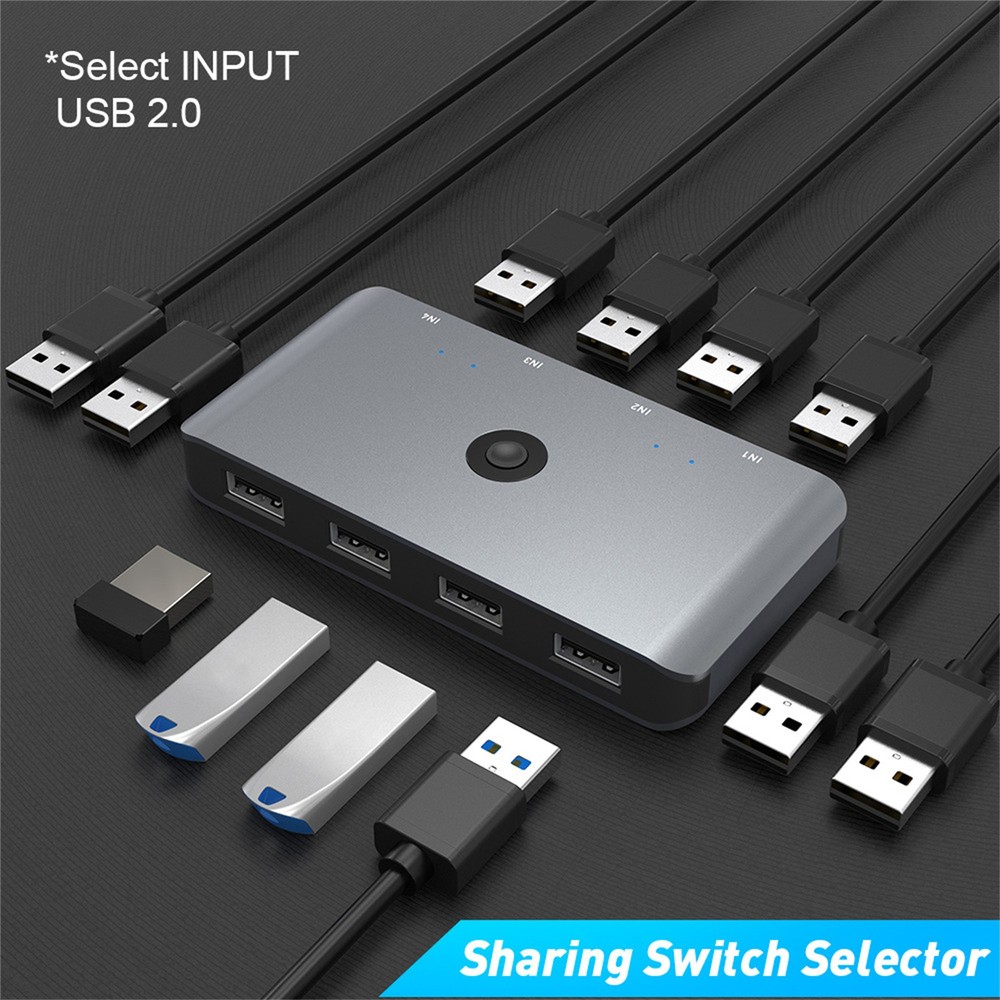 USB2.0 KVM Switcher 4 in 4 Out Switch Adapter For Windows Keyboard Plug&Play