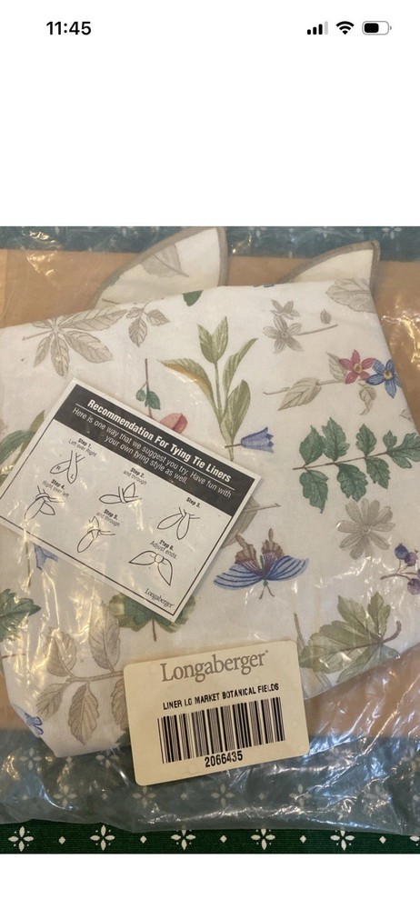 Longaberger Large Laundry Hamper Liner Botanical Fields #2275635