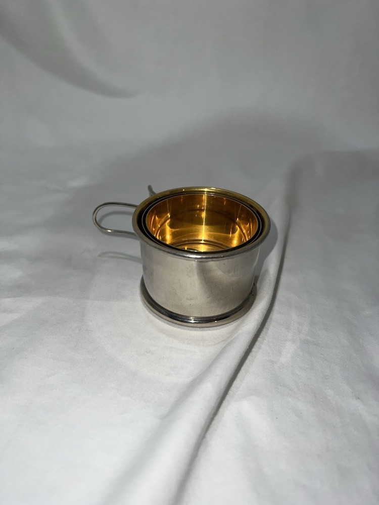 Antique VTG Silver Plated Collapsible Cup Gold Interior Handle