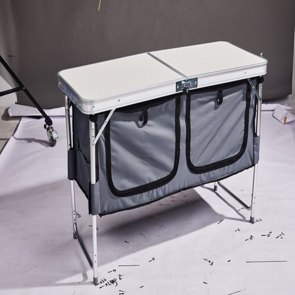 Folding outdoor picnic table with storage compartment, white