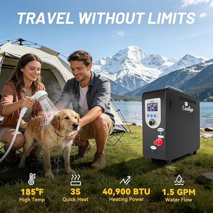 4500mah Battery Portable Water Heater for Camping Propane Camp Shower 40900 BTU