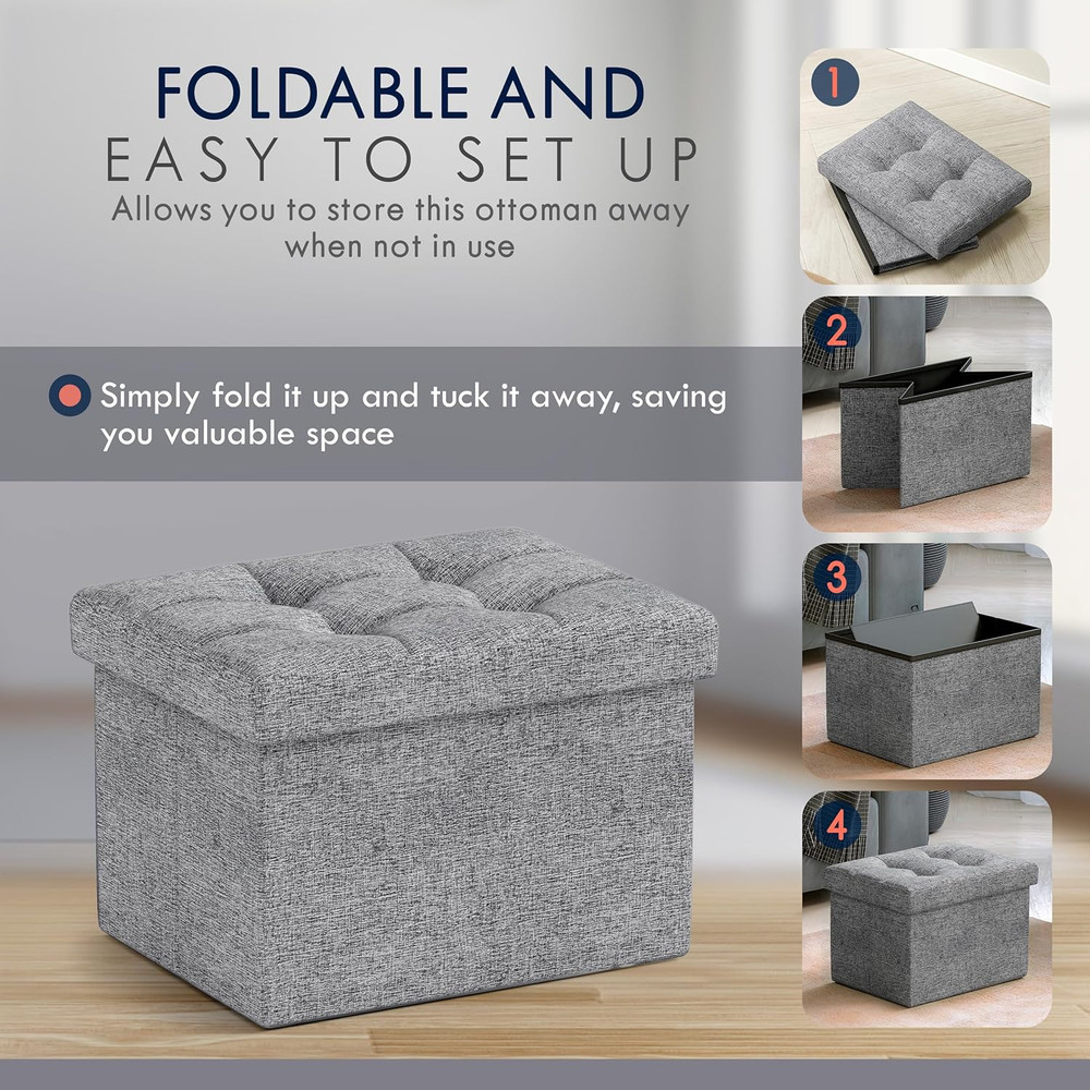 Small Storage Ottoman Foldable Collapsible Rectangle Linen Ottoman Foot Rest Sto