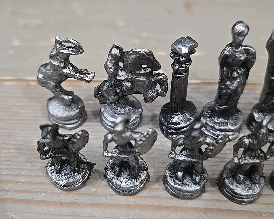 Solid Cast Metal Roman Chess Pieces - Complete 32pc Set - Elephant Rooks