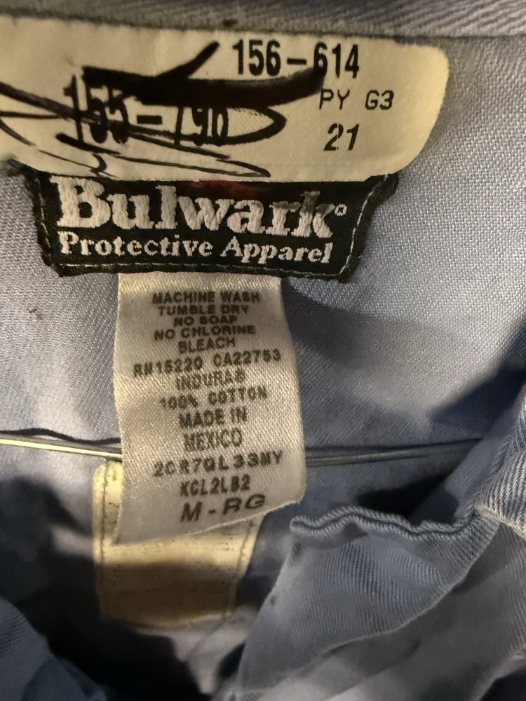 Bulwark Flame Resistant Lab Coat Medium FR Industrial Uniform Light Blue