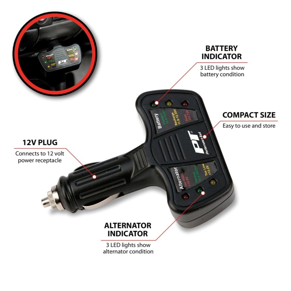 12V Compact Battery & Alternator Tester with LED Indicators for Quick Diagnostic