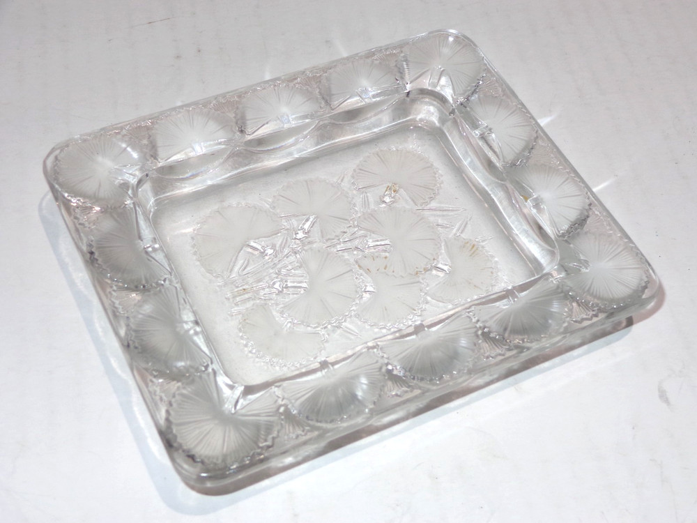 Lalique Crystal Rectangular Card Holder Pin Tray BLUETS Signed