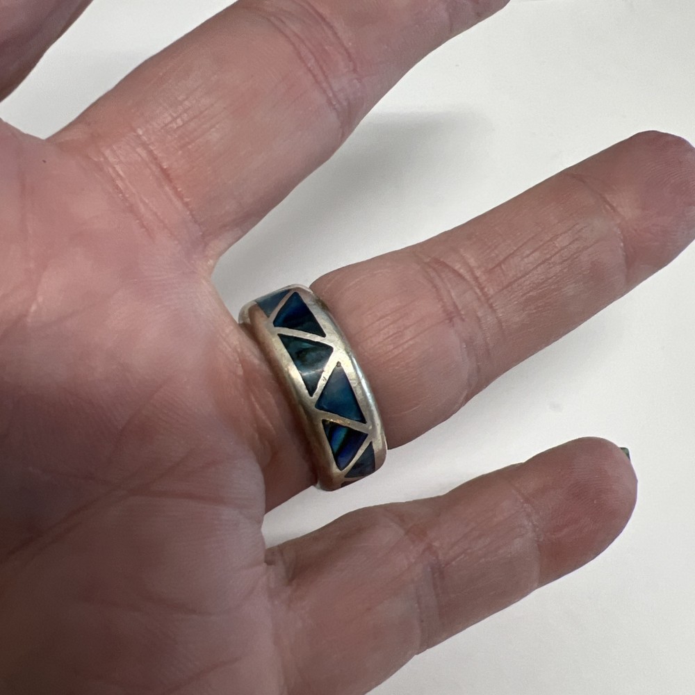 Sterling Silver Abalone Inlay Ring Size 8.5