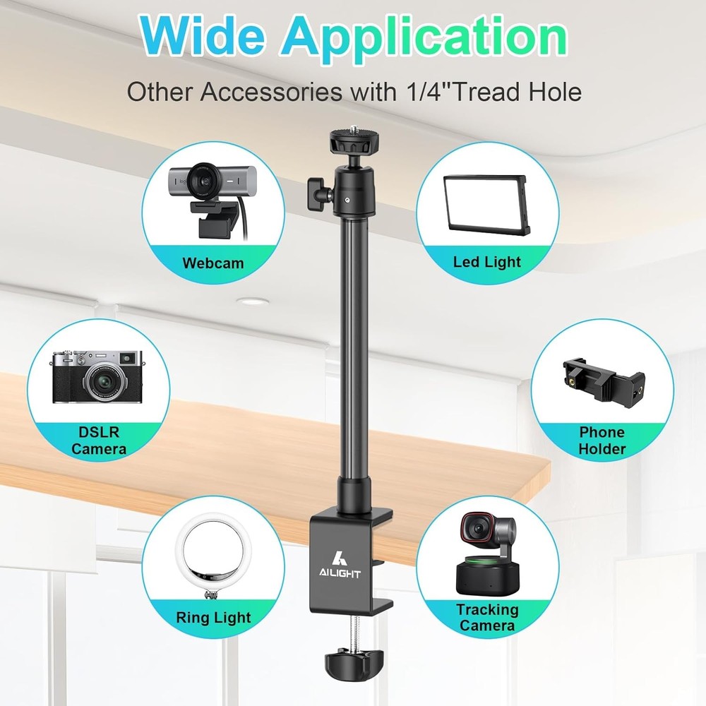 Camera Desk Mount Webcam Stand, Adjustable Table Camera Stand with 1/4" Screw...