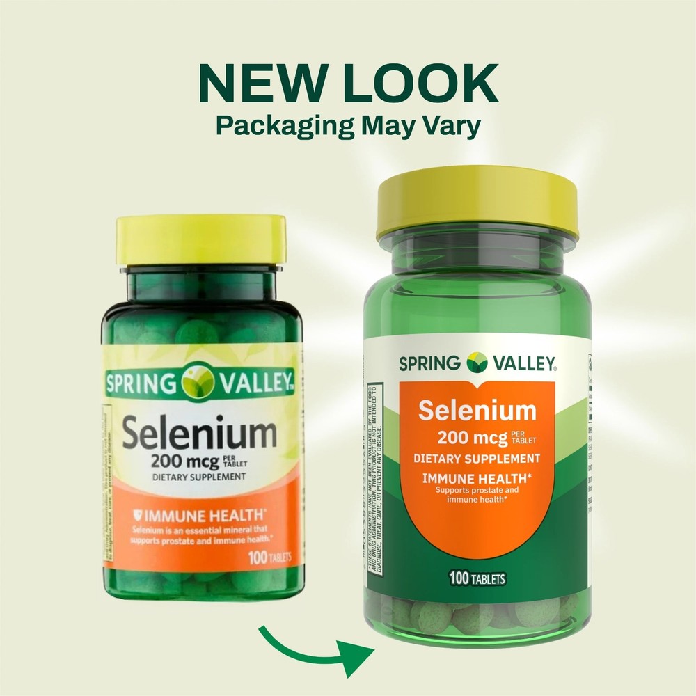 2 pack Spring Valley Selenium Immune Health Supplement Tablets, 200 mcg, 100 CT