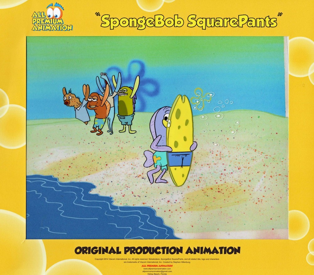 Spongebob Prod CEL #11109  SB as Surfboard + SCOUT + FISH  "WALKING SMALL"