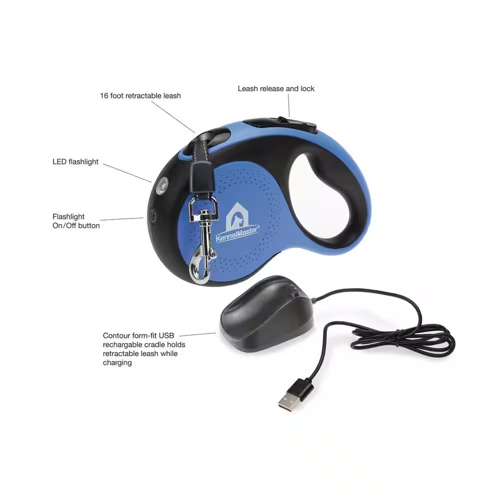 16 Ft. Retractable Leash with USB Rechargeable Night Light