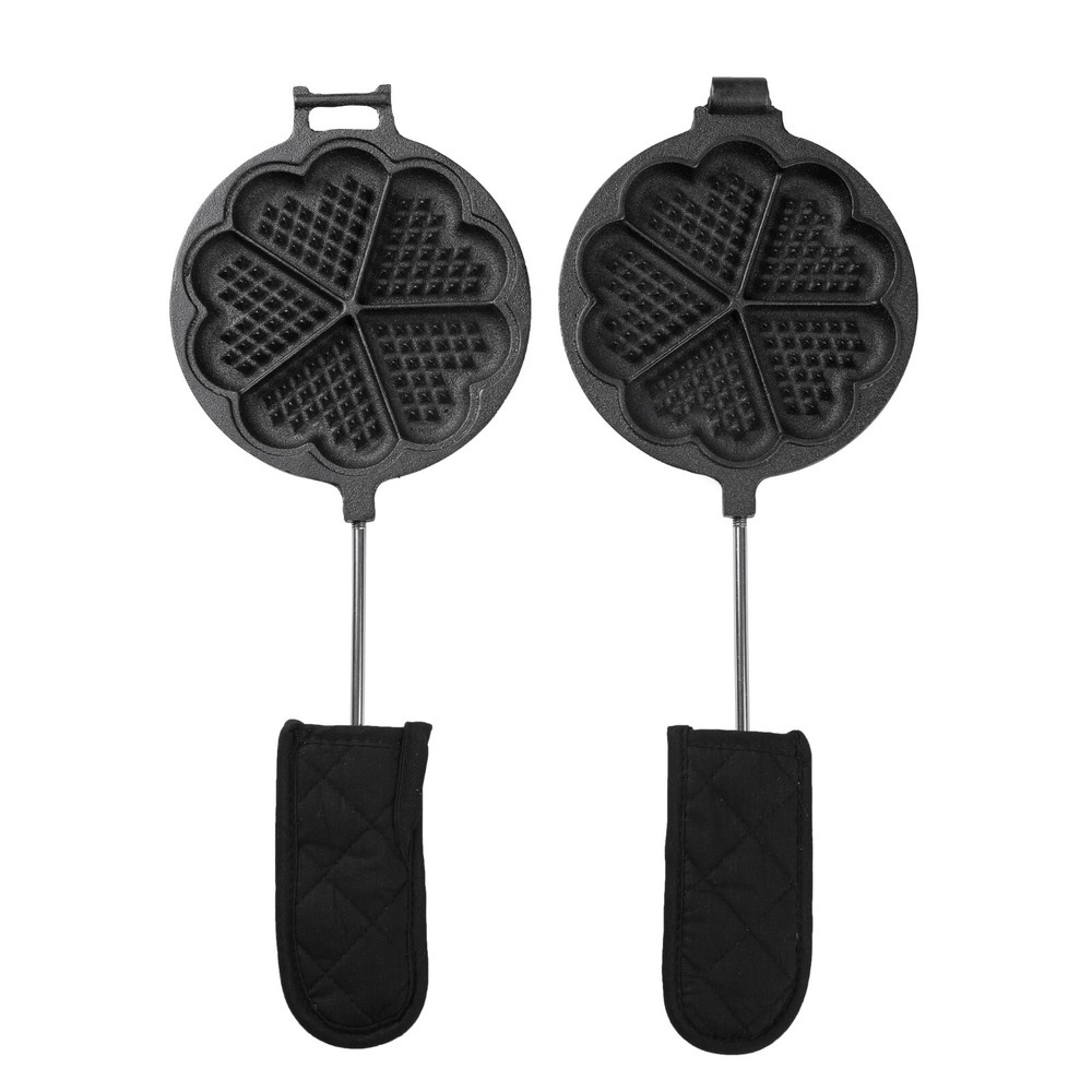 Cast Iron Waffle Maker with Handle Hoder and Basting Brush