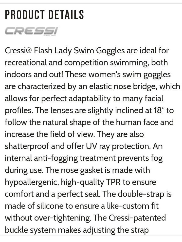 CRESSI FLASH GOGGLES (ADULT SIZE)