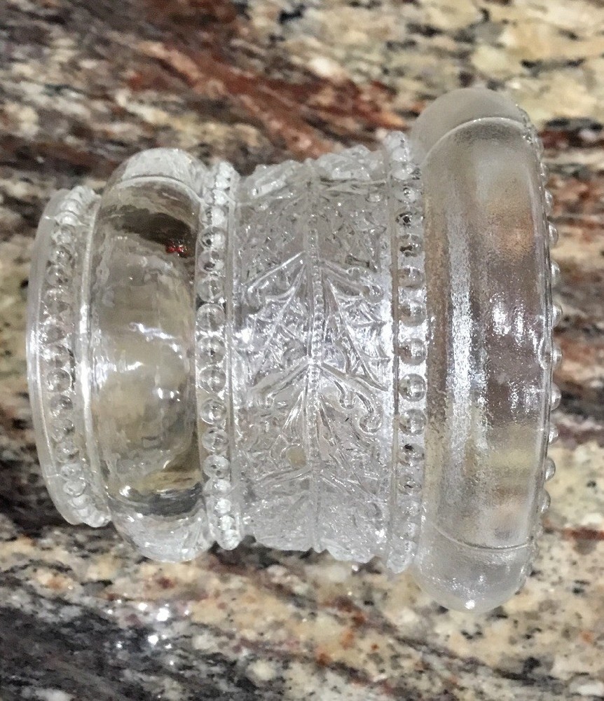 CLEAR GLASS LAUREL PATTERN AROUND MIDSECTION BEADED RIM TOOTHPICK MATCH HOLDER