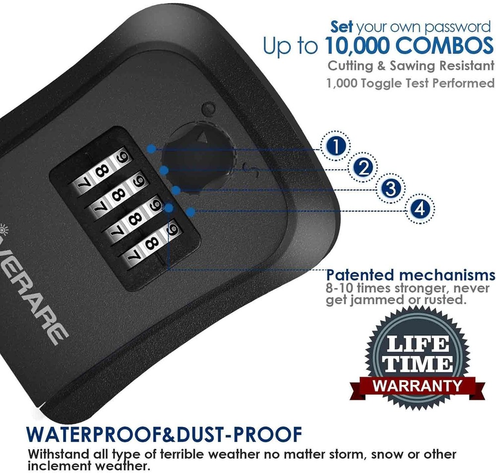 Outdoor Lock Box with Code – 4-Digit Key Safe Storage for Home & Office