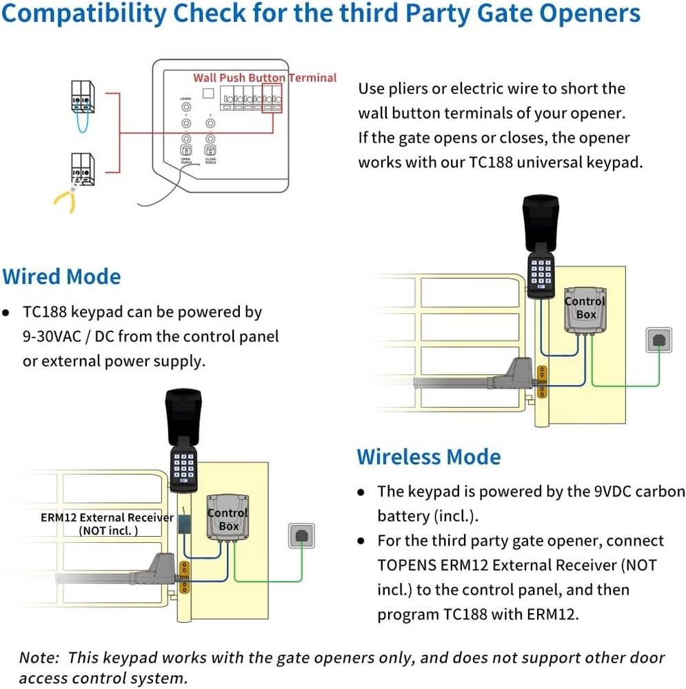 Wireless & Wired TC188 Keypad - Weather-Resistant Access Control for Gates