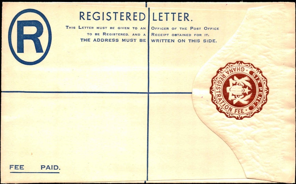 Ghana Registered Letter 6d Registration Fee Unused