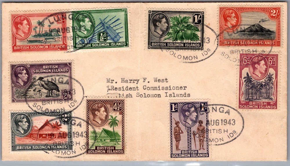 1943 Lunga British Solomon Islands Passed by Naval Censor Cover Multiple stamps