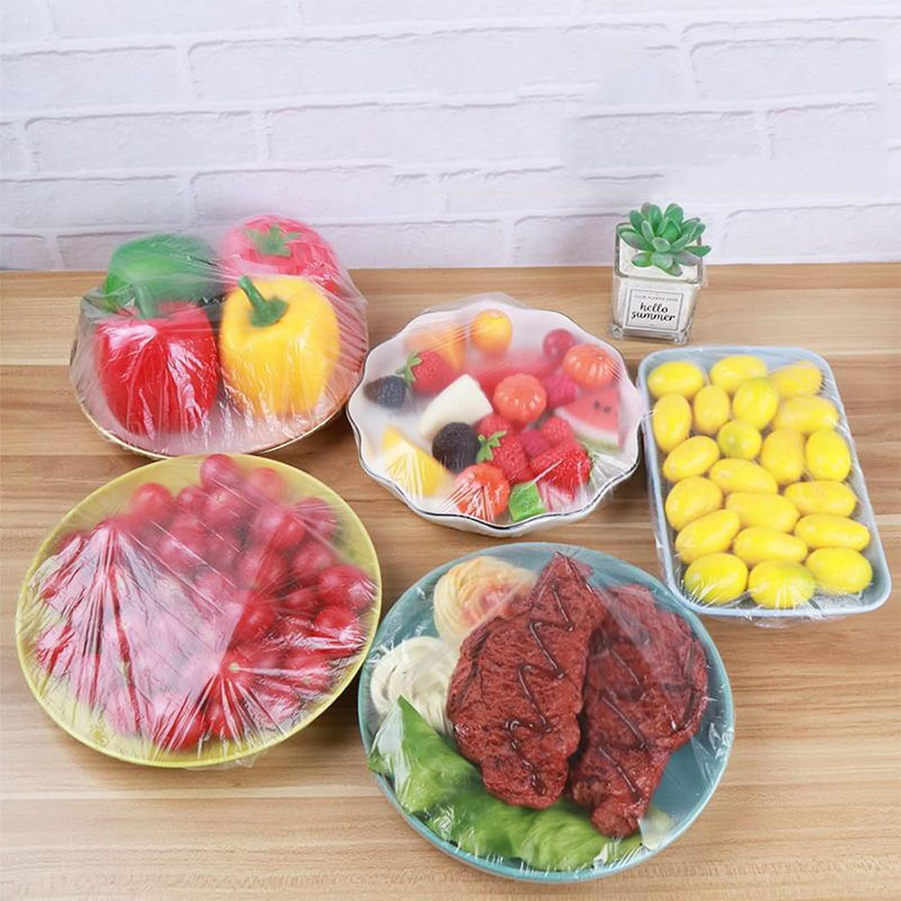 300Pcs Reusable Elastic Food Covers - Universal Stretchable Clear Adjustable Pla