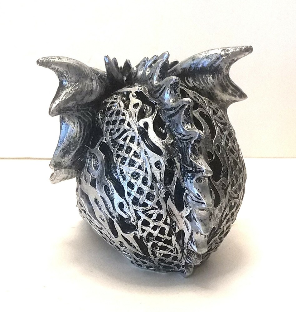 Skull Silver Dragon Figurine Statue Skeleton Halloween