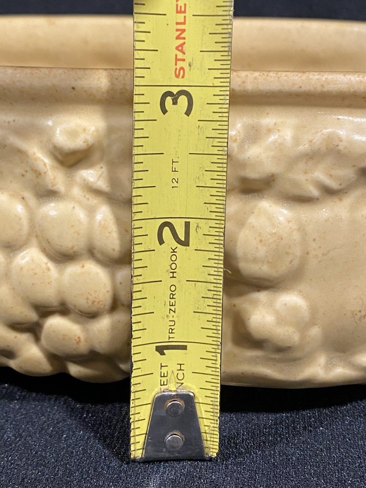 Vintage Speckled Mustard Yellow Ceramic Planter Rounded Rectangle Embossed Fruit