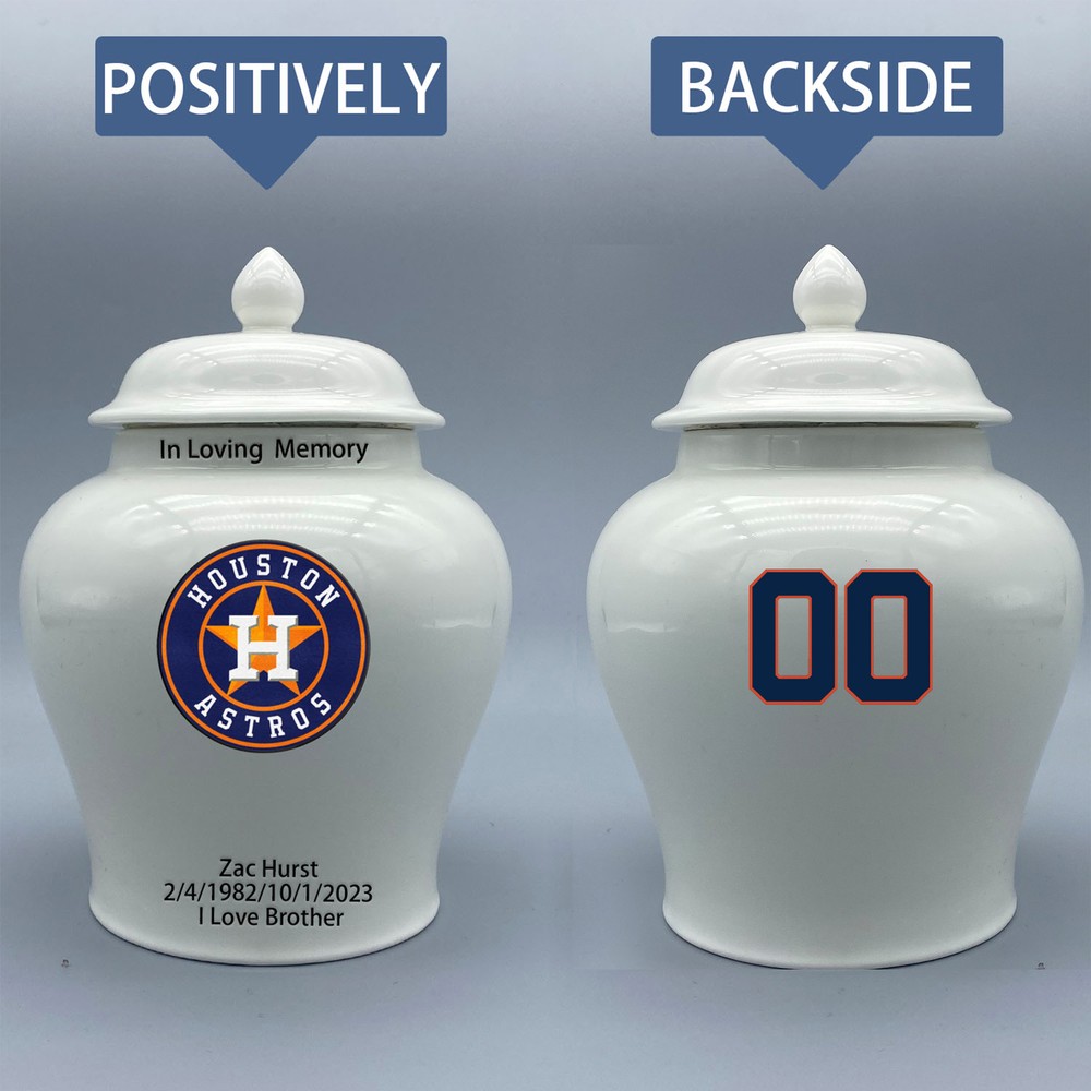 Ceramic Medium Urn for Houston Astros Baseball Theme, Custom Text & Number