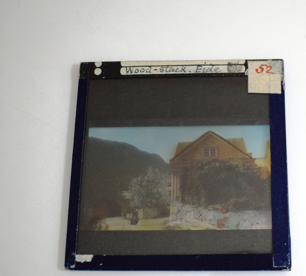 WOOD STACK AT EIDE NORWAY 1907 Magic Lantern Slide ANTIQUE PHOTOGRAPH