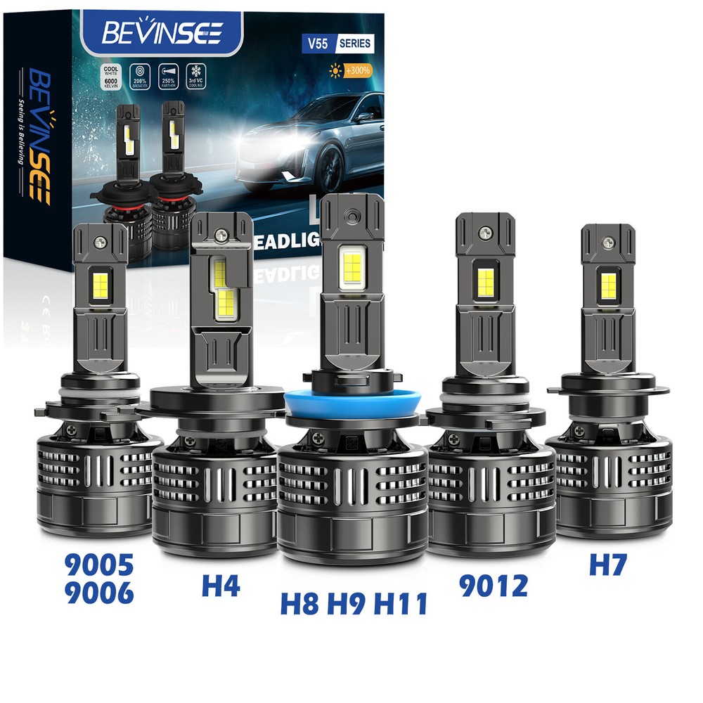 Bevinsee V55 H4 H7 H11 9005 9006 9012 LED Headlight Bulbs Super Bright Canbus