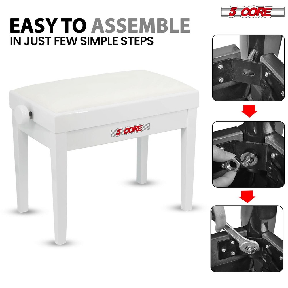 5 Core Piano Bench Height Adjustable Padded Cushion Solid Wood Keyboard Stool
