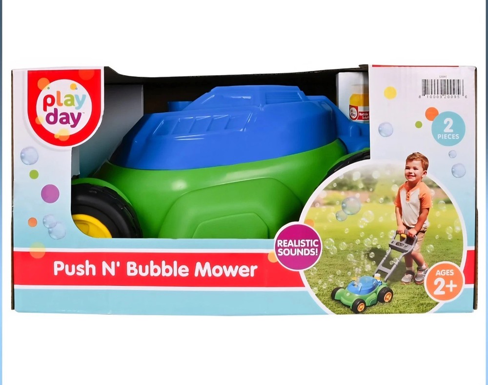 Play Day Push N Bubble Mower Toy with Realistic Sounds! & 4oz Bubble Solution