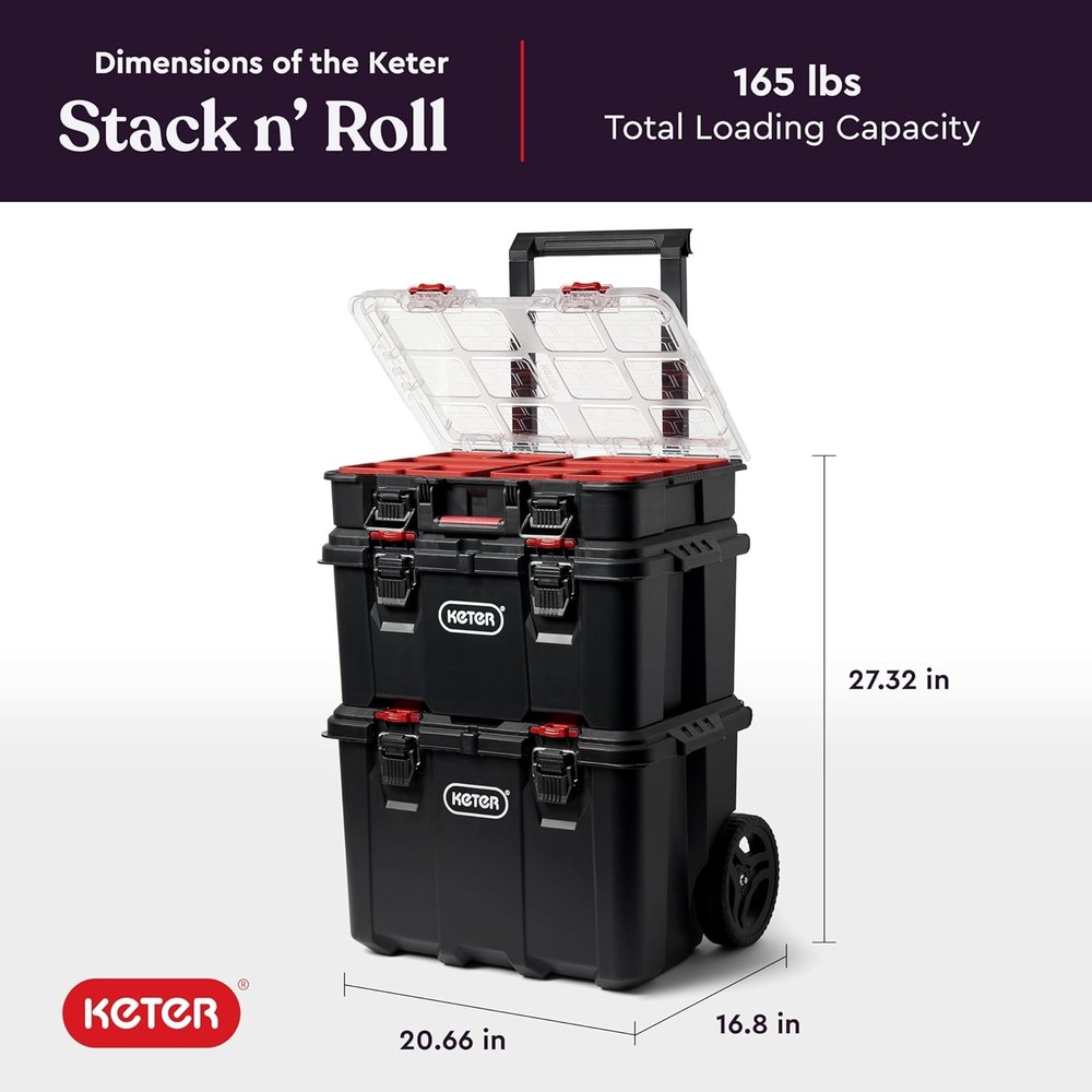 Stack-n-Roll Modular Tools Organizer Box 3 Piece Resin Rolling Tool Box System
