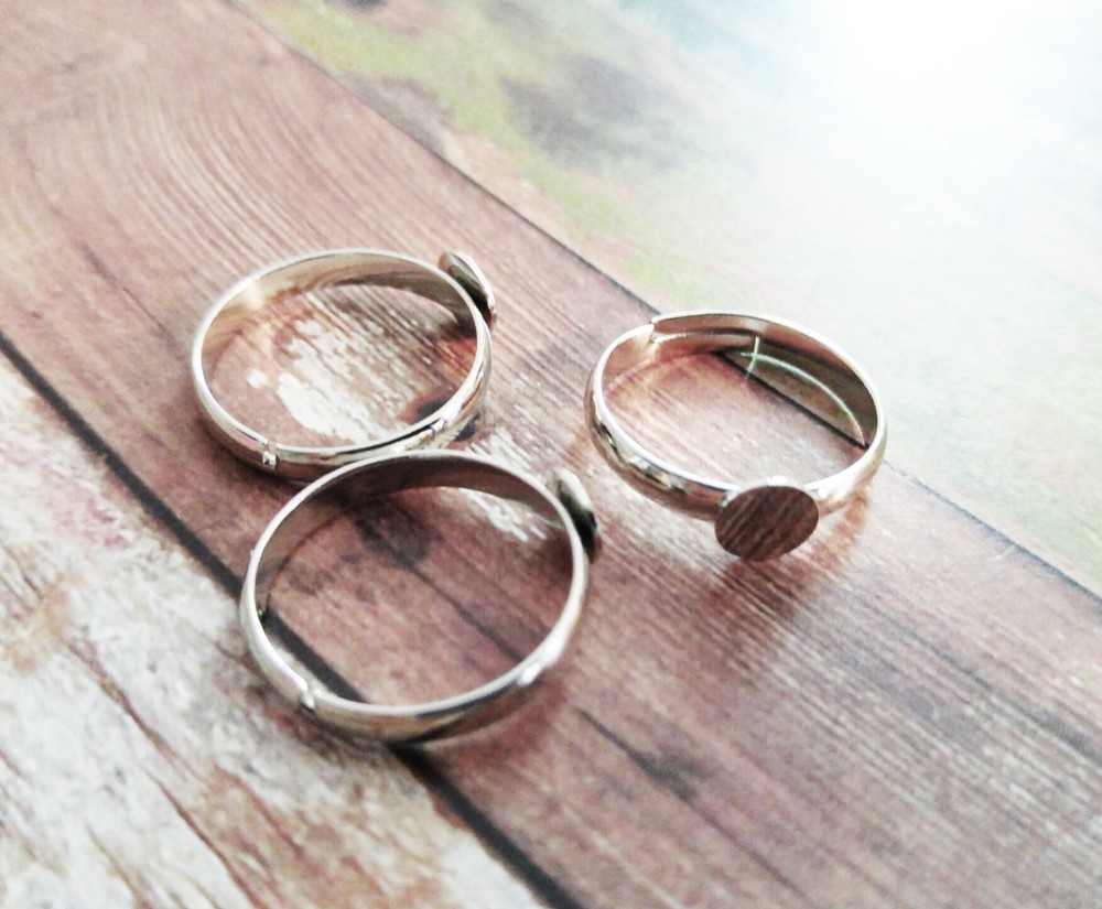 Silver Ring Blanks Adjustable Blank Rings Glue on Ring Settings Brass 5/10