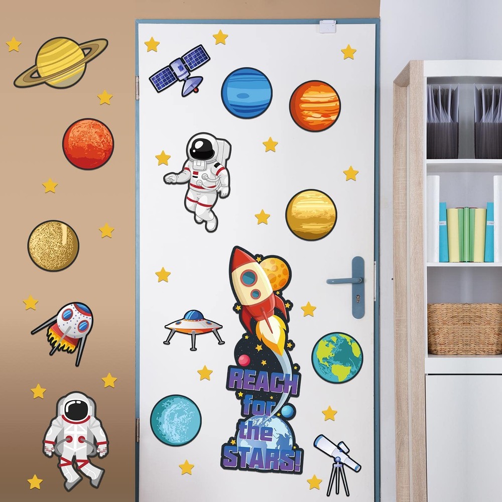 42 Pcs Outer Space Bulletin Board Decoration Set Solar System Astronaut Class...