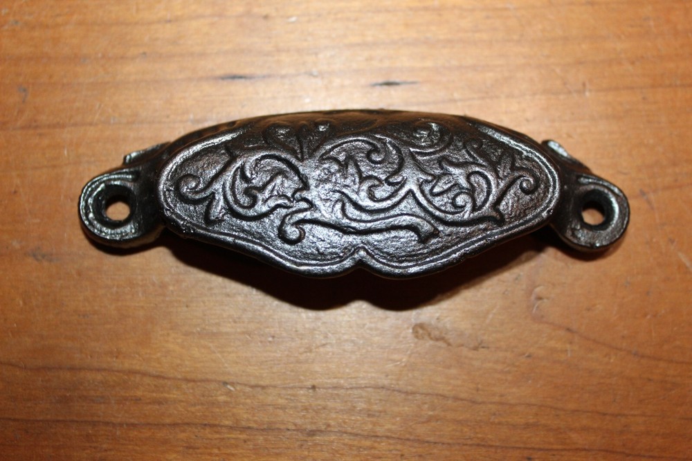 Antique Victorian Cast Iron Bin Apothecary Cupboard Drawer Pull L-103