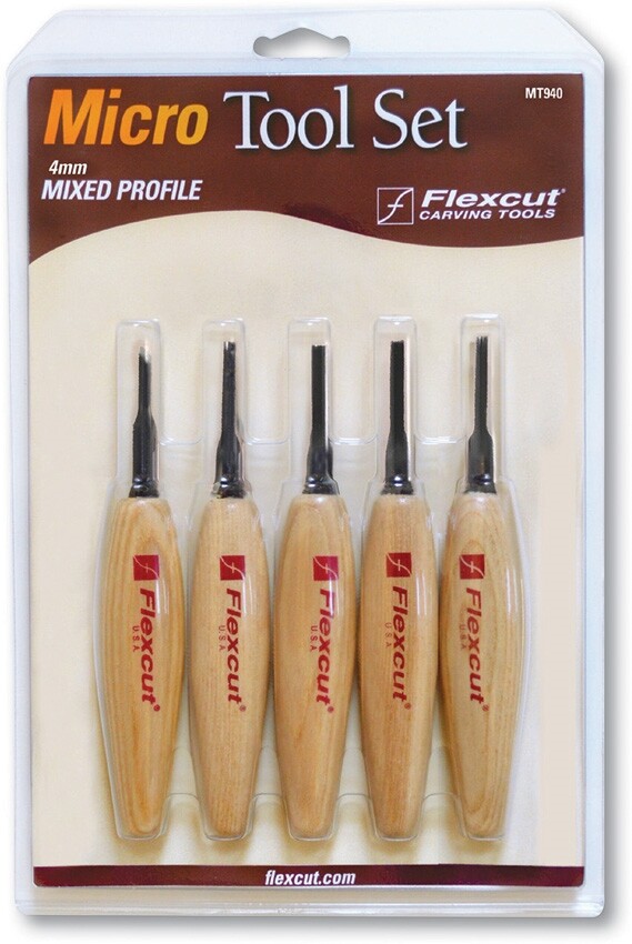 Flexcut Carving Tools Mixed Profile Micro Tool Set 1.5" Blade Wood Handle MT940