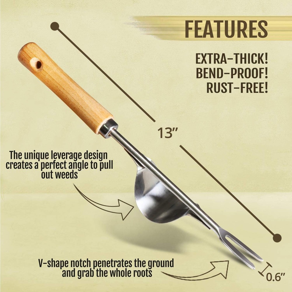 Ergonomic Weed Puller - Sturdy Stainless Steel Hand Weeder with Comfortable Grip