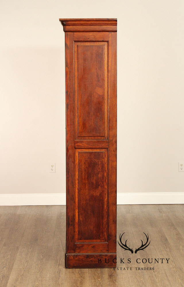 Antique Solid Oak Single Door Paneled Wardrobe
