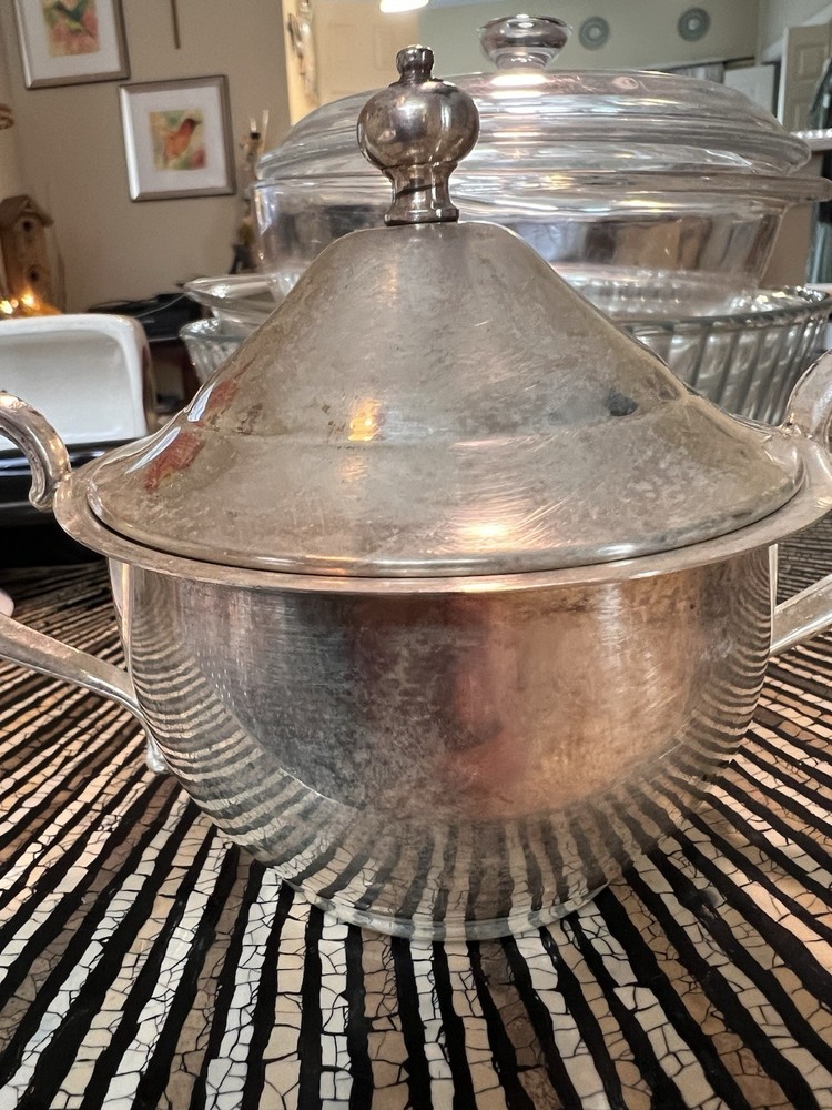 Antique Silverplate Lidded Sugar Bowl with Double Handles Decorative Tableware