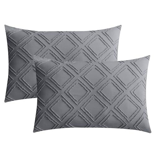 2 Pack Grey Pillowcases Standard Size, Soft Standard(20"×26") 01 - Grey - Grid