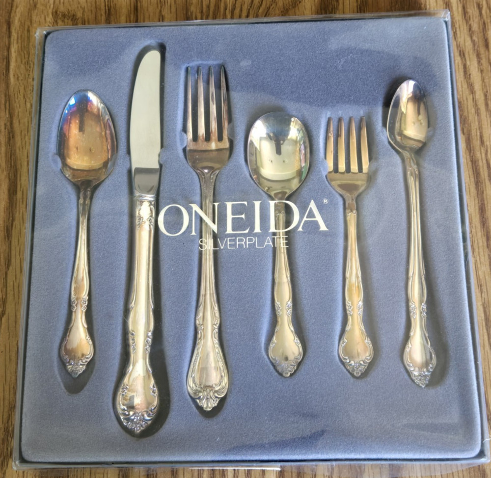 ONEIDA SILVERPLATE CHILDS 6 pc PLACE SETTING "AFFECTION" FLATWARE SEALED BOX VTG