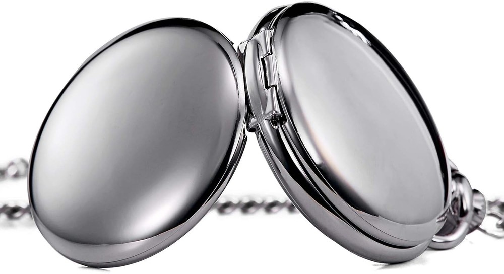 Pocket Watch - Smooth Double Case Series Skeleton Dial Delicate silver