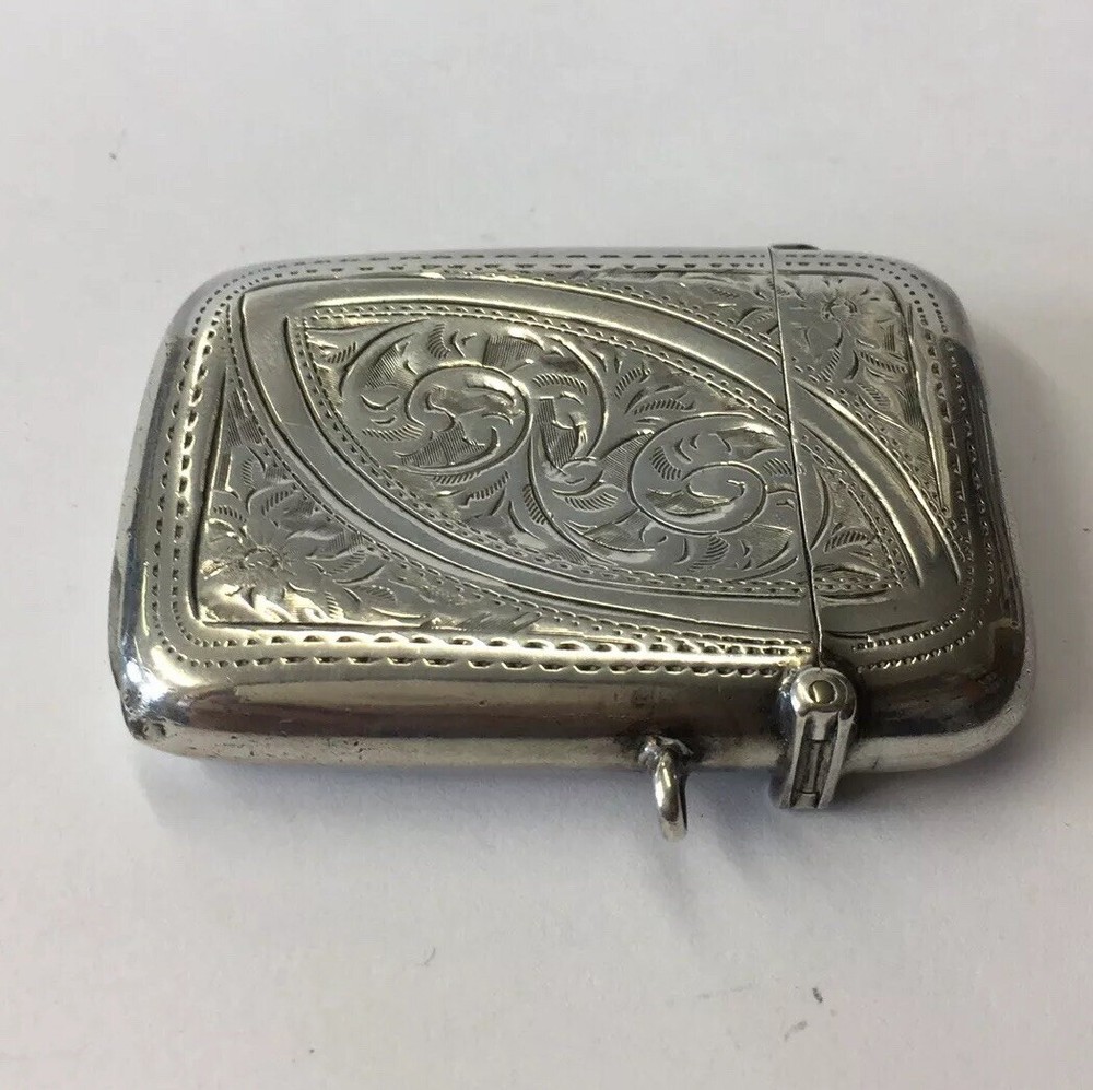 Antique 1902 Arthur Cook Large Size Solid Silver Vesta Case 5.5cm In Length