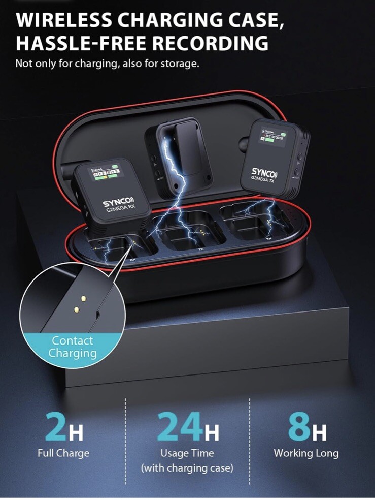 SYNCO G2A2MEGA Wireless Microphone 8GB Storage For Camera Video Recording