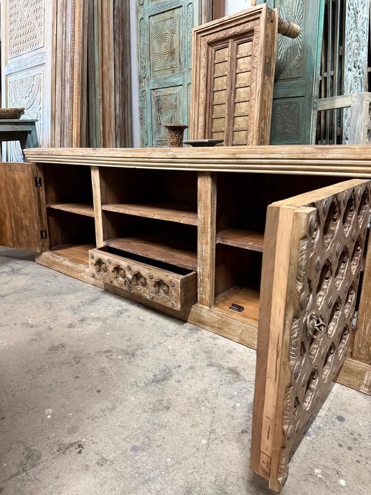 Antique Carved Sideboard Solid Wood Buffet Credenza Rustic TV Stand