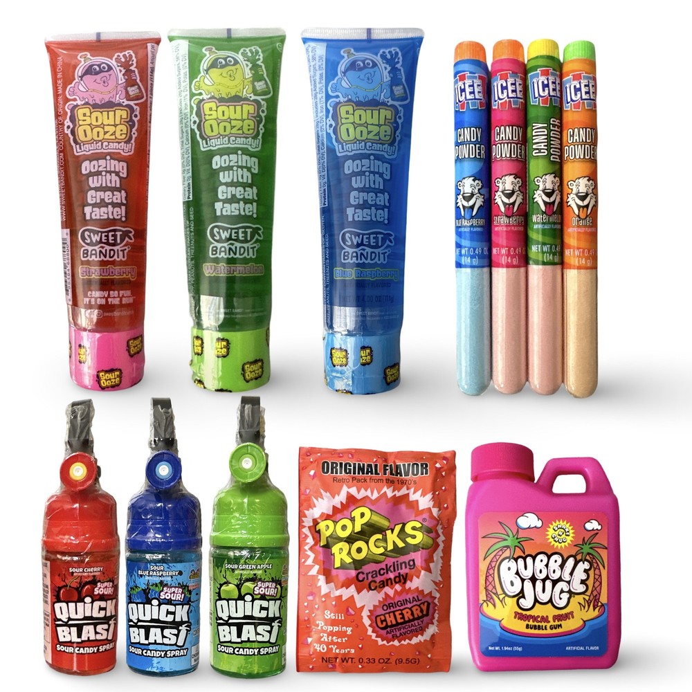 Sour Candy Full Size Sampler 8 Pack | Sour Ooze, Quick Blast, Bubble Jug, Pop R