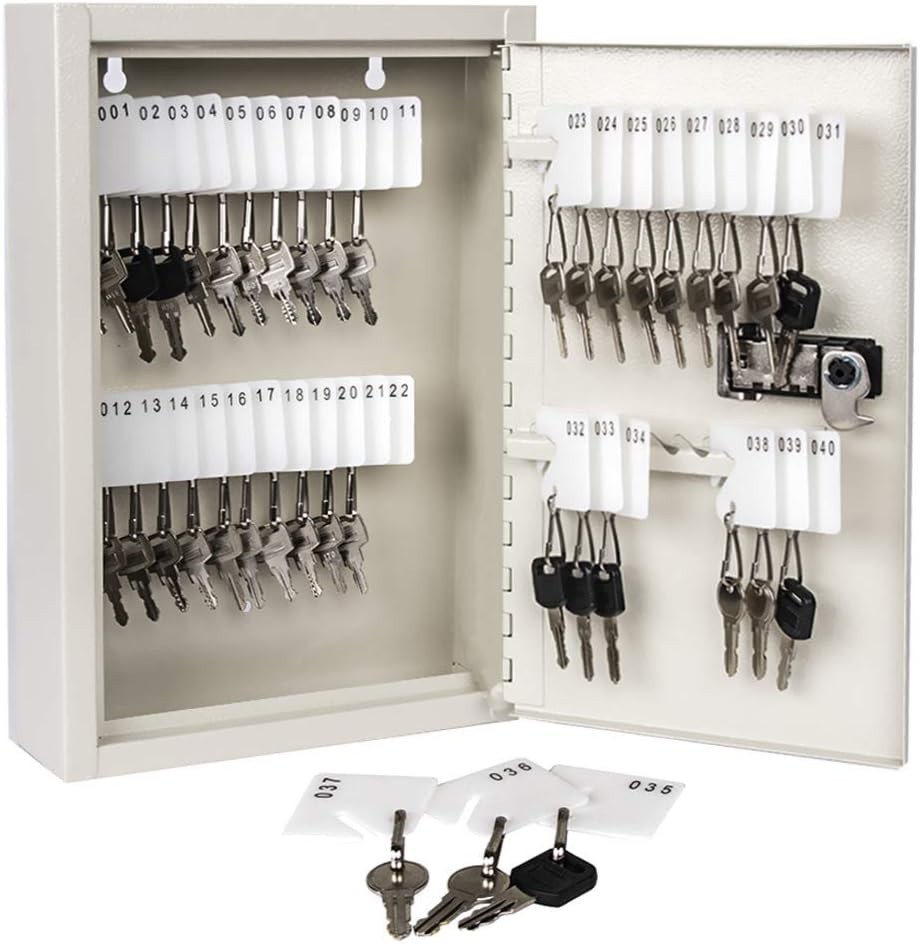 Key Storage Lock Box with Combination Lock Wall Mount for 40 Keys White